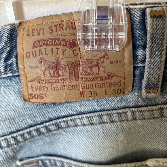 Levi's‎ 505 Blue Jeans 35x30 Light Wash Straight Leg Distressed Work Jeans - Picture 11 of 13